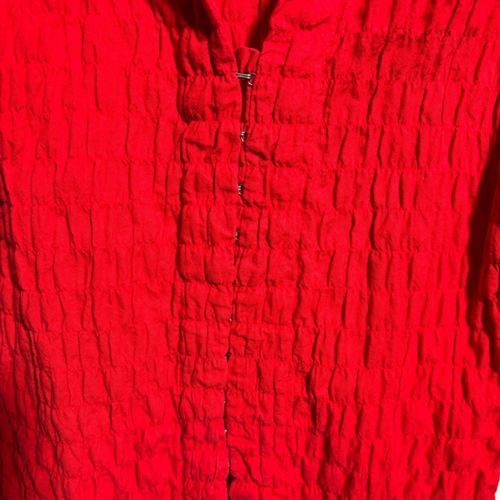 Andrew &‎ Co Bright Red Hook & Eye Polo Top Ruffled Textured Y2K 3/4 Sleeve M - Picture 3 of 7
